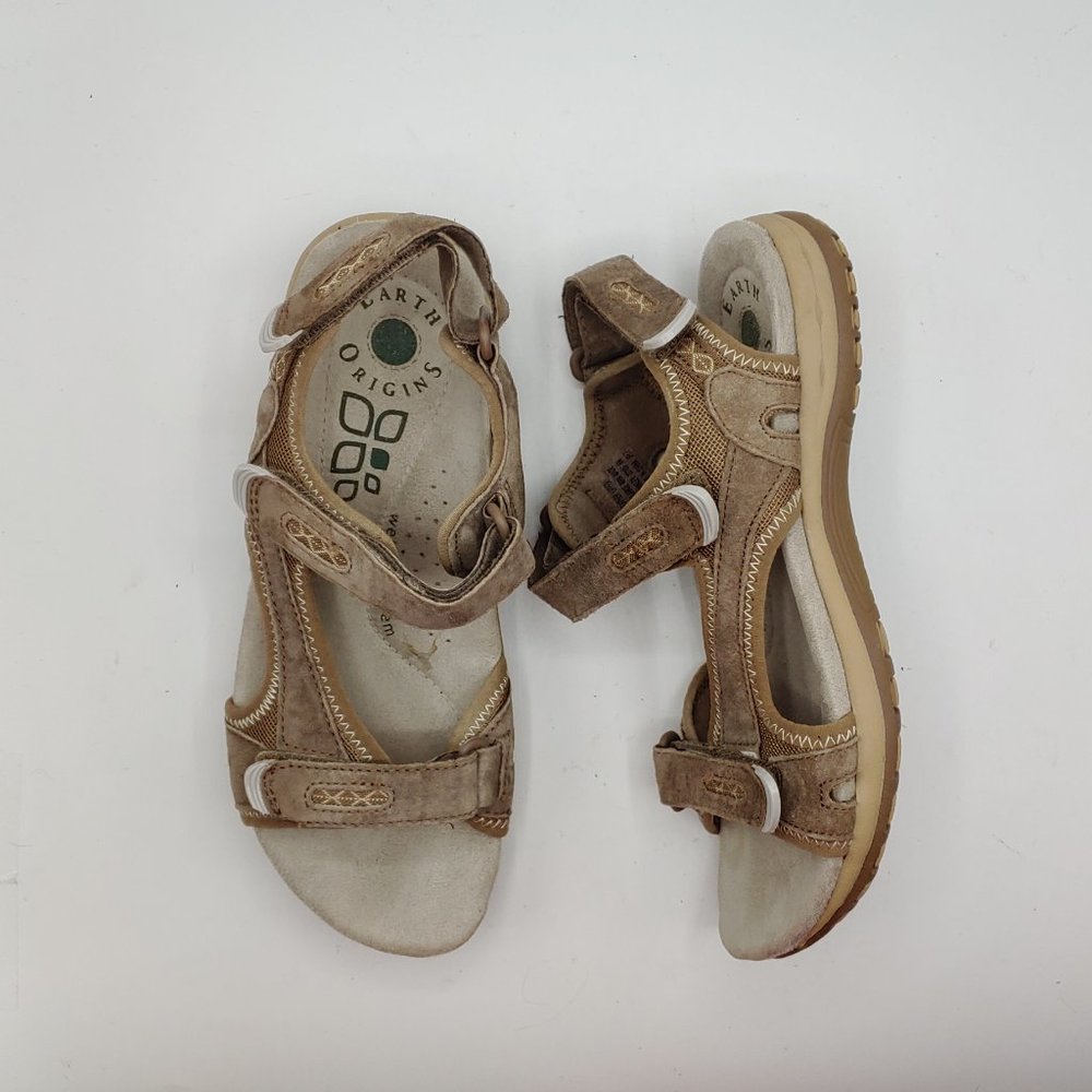 Earth Origins womens 6M Brinkley Sandals Brown Hook & Loop Ankle Strap Comfort